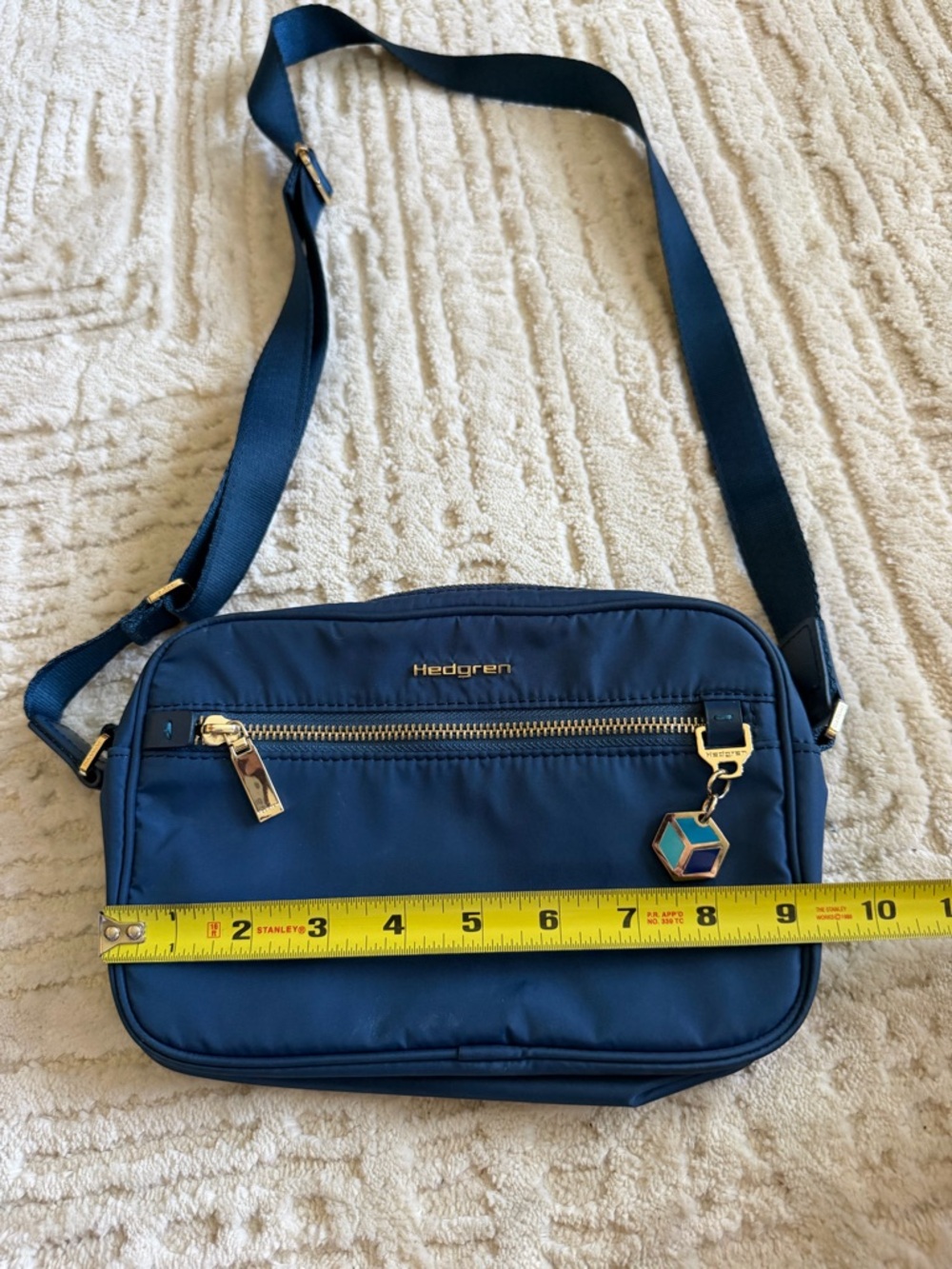 Hedgren Blue Nylon Crossbody Bag Lightweight Travel Purse Gold Hardware - Picture 4 of 5